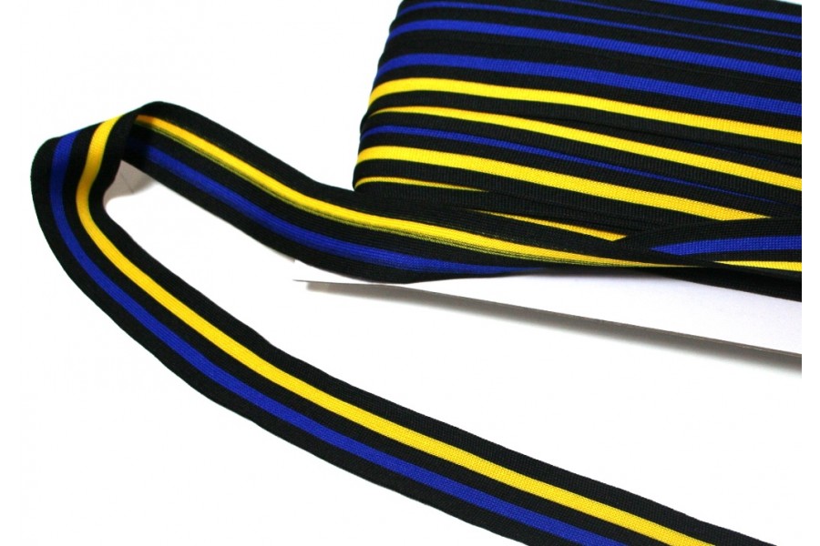 1m elastisches Streifenband 25mm blau/gelb/schwarz